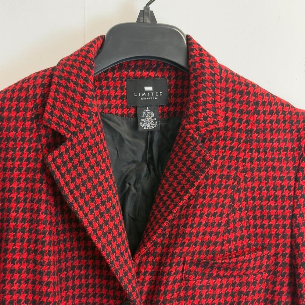 Limited America Red Black Houndstooth Wool Mohair Skirt Suit Set Size 6 Vintage - Picture 4 of 15